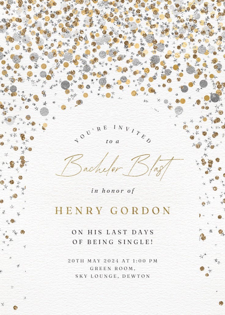 Metallic confetti - bachelor party invitation